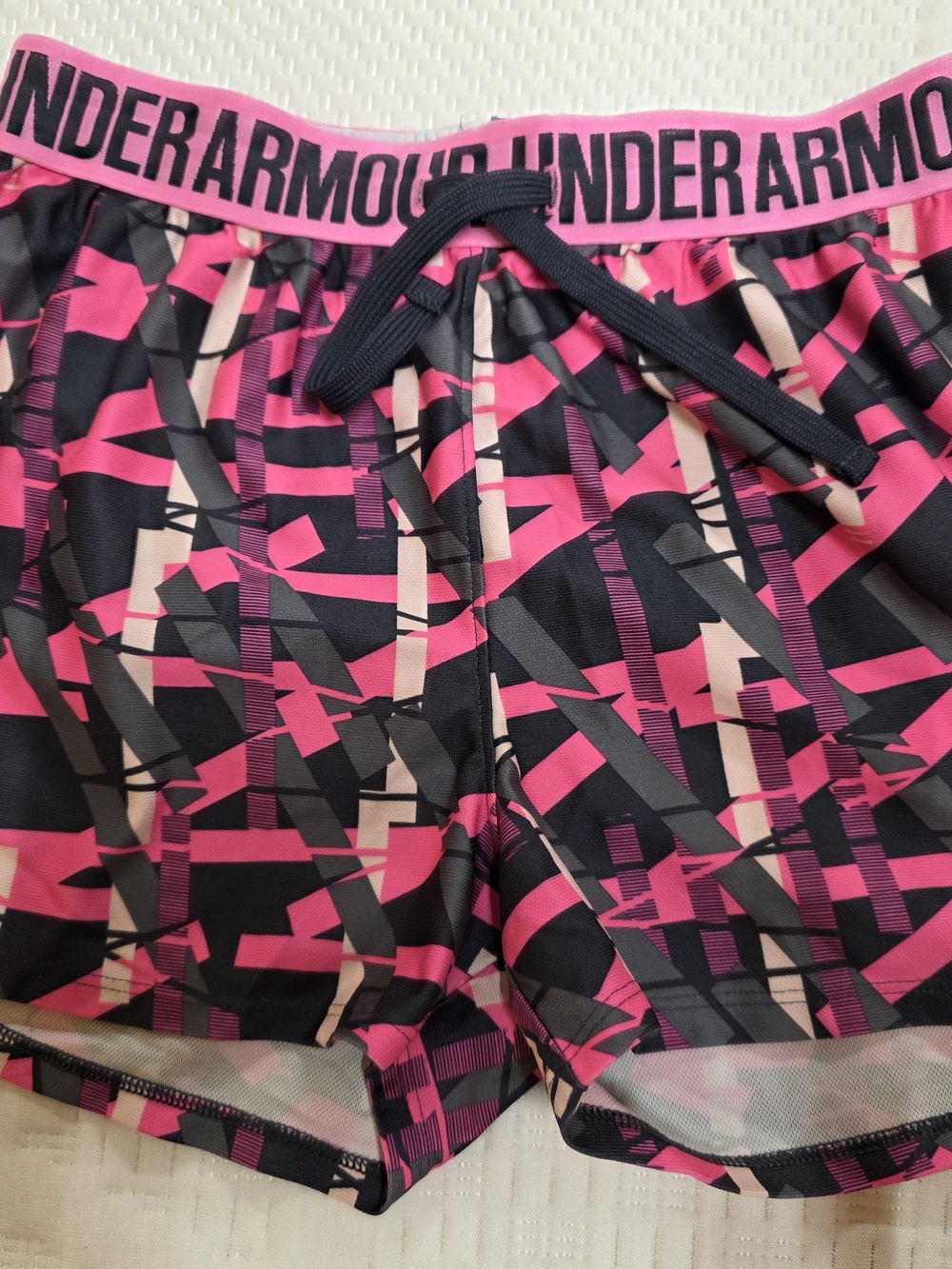 Under Armour Pink Black Graphic Girls Athletic Shorts